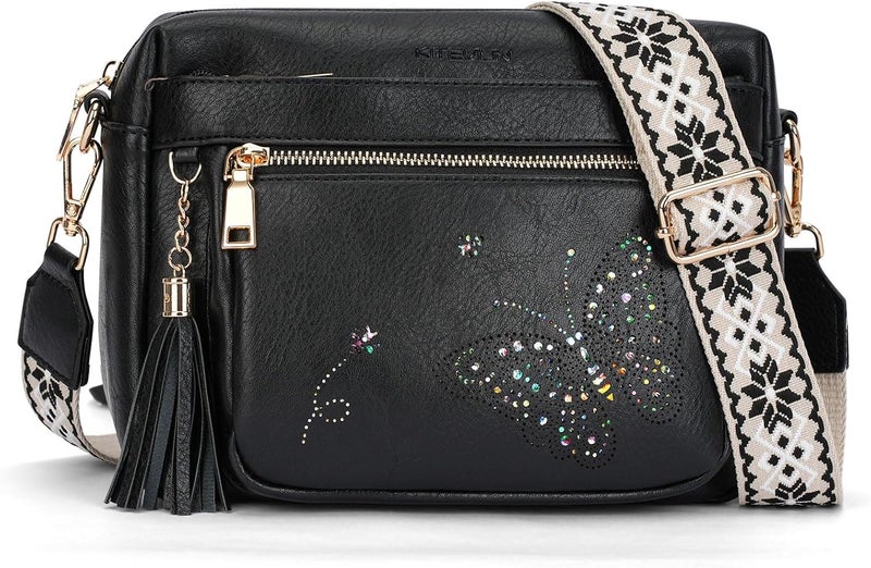 KITEVIUN Crossbody Bags for Women Trendy Leather Crossbody Purse Shoulder Handbags Butterfly Design - Image 1